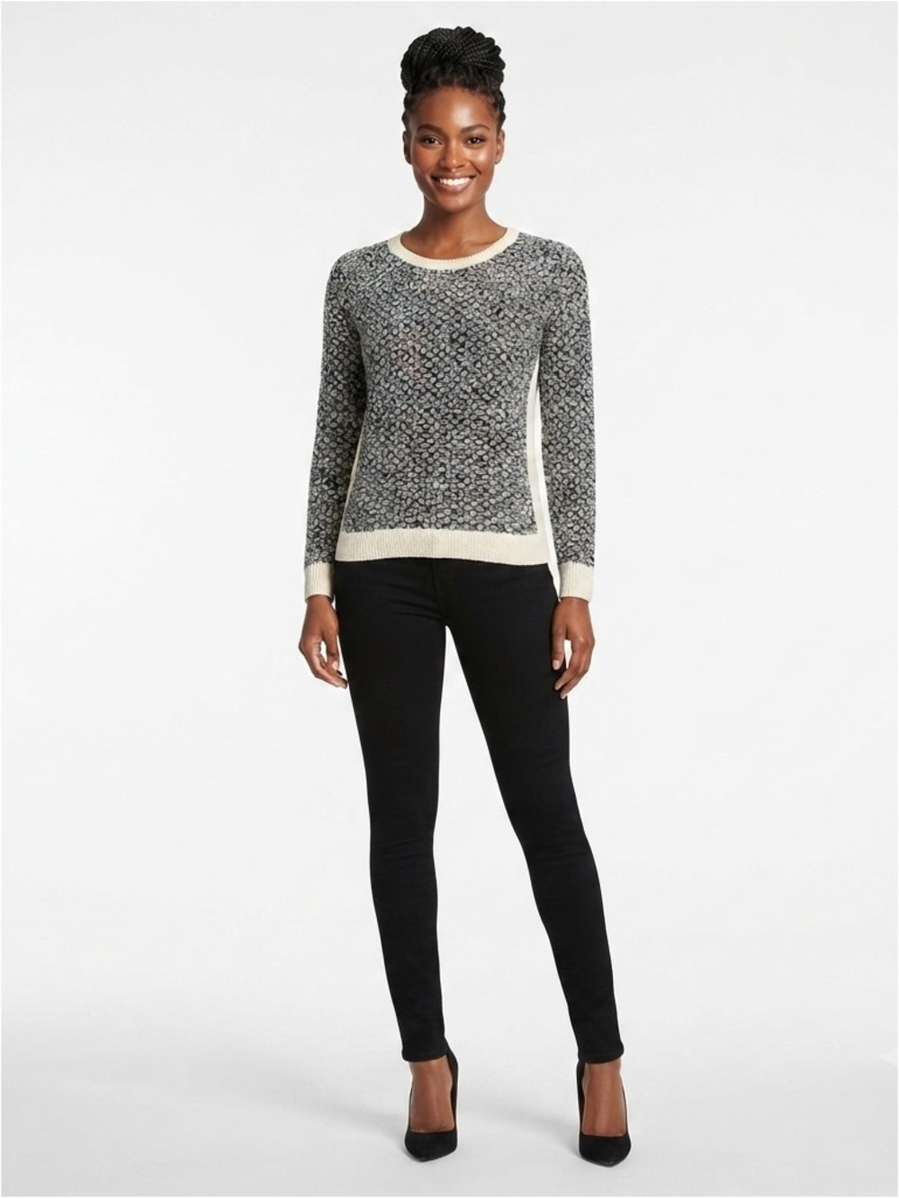Calvin Klein Black & Cream Monochrome Honeycomb Knit Sweater XL
